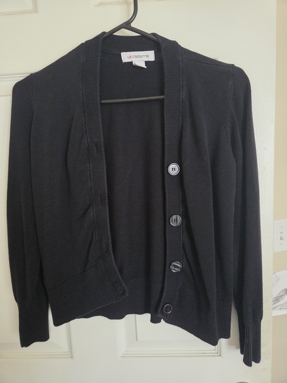 Liz Claiborne Black Button-Front V-Neck Cardigan